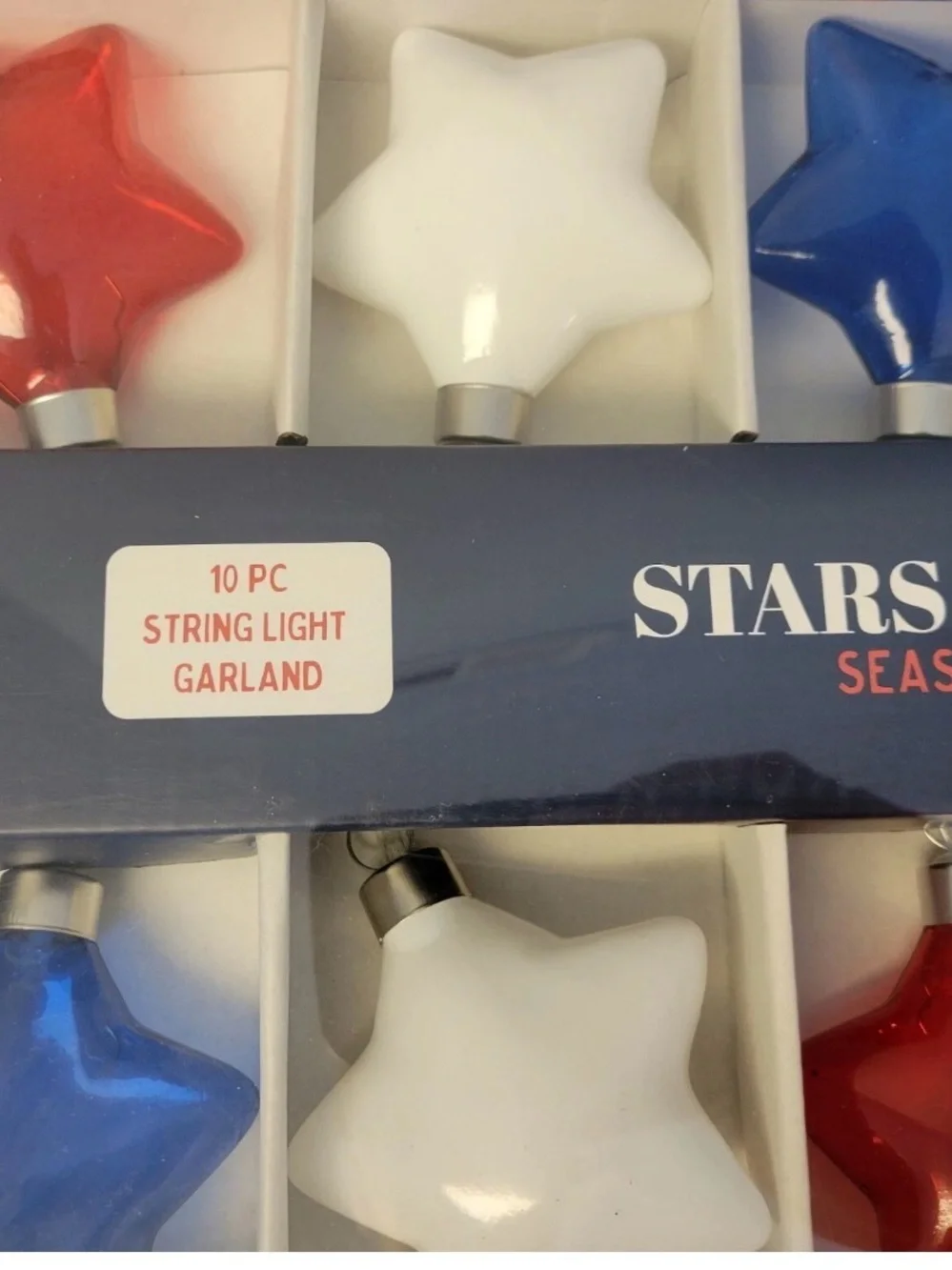 Stars & Stripes LED String Light - Star Shaped 10 Ct Patriotic Red White Blue